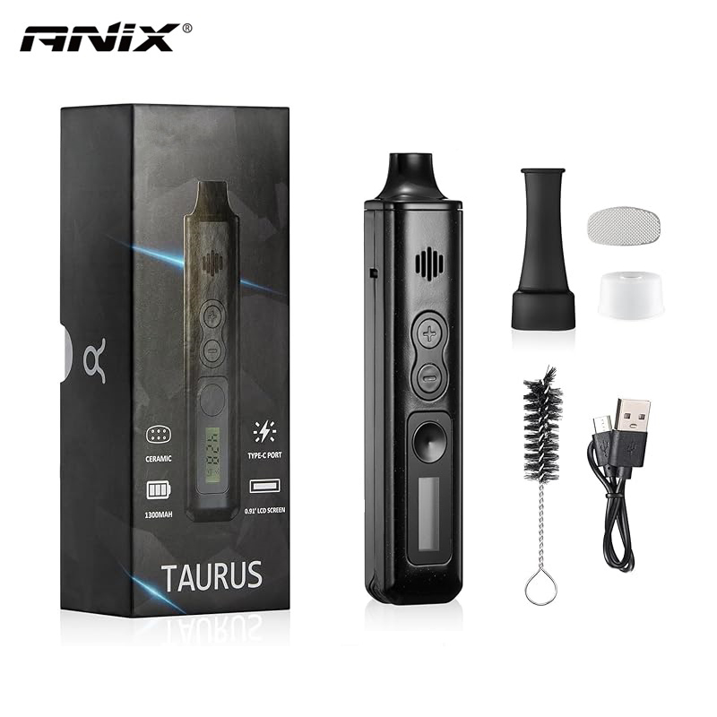 Diy Vape Electronics - Fanix taurus-乾いた草のための電子タバコ,セラミック加熱チャンバー,温度制御,1300mAh,LCDバッテリー,ボリュームがあり,メンテナンスペン