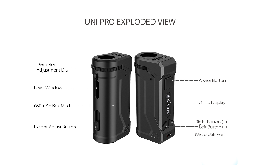 Yocan-プロのバッテリーキット,650mAh,電圧/直径 - Diy Vape Electronics のレビューと価格